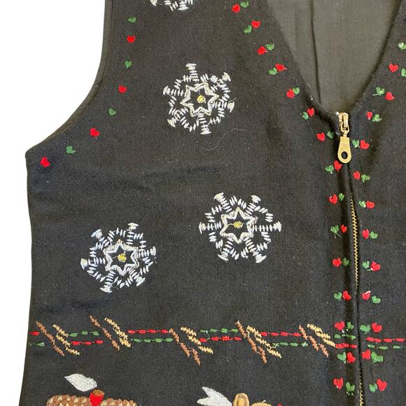 Paul Harris Sz M Vintage Wool Blend Christmas Holiday Vest Embroidered Retro - Picture 12 of 16
